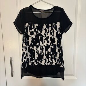 Vince Camuto Black & White Abstract Print Sheer-Panel Top